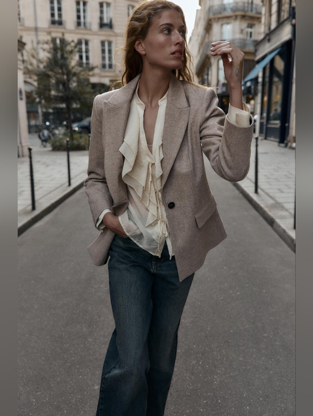 HERRINGBONE WOOL BLAZER SIZE M